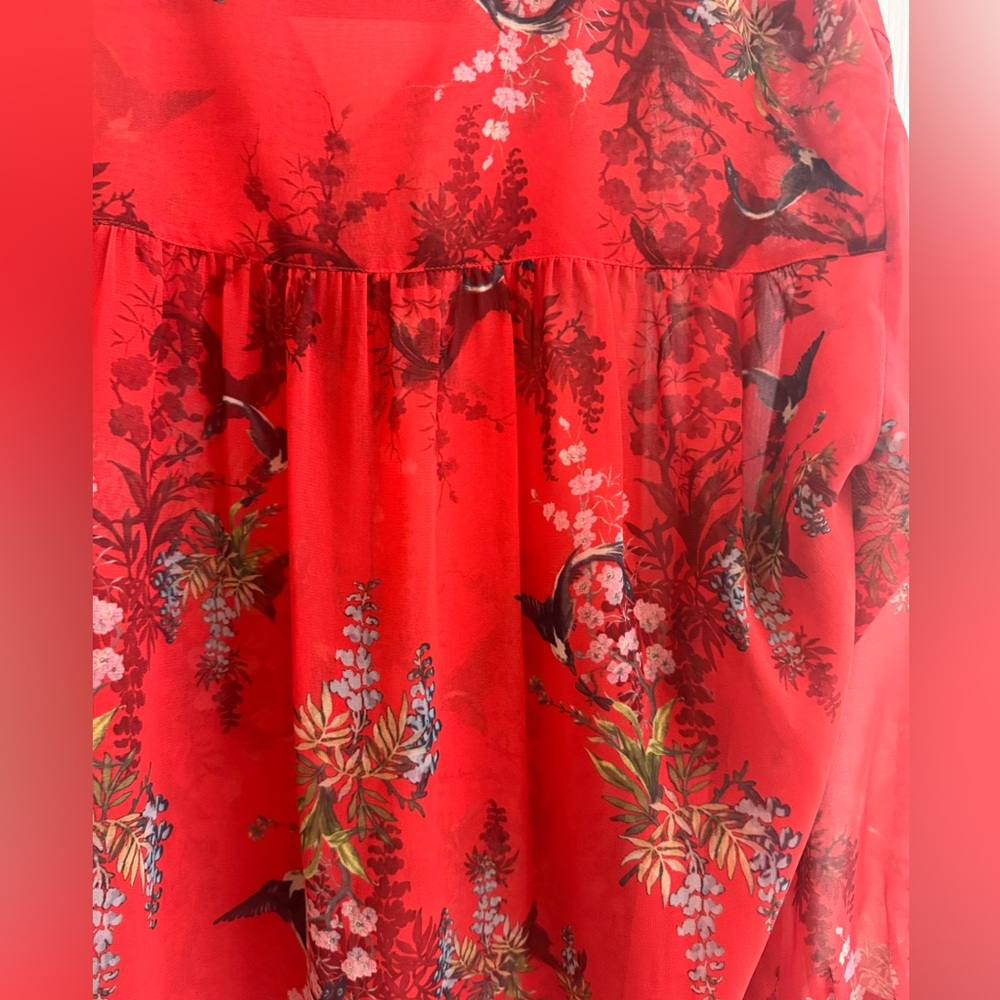 ALLSAINTS Bernie Melisma Red Printed Button Down Blouse Size 10 - Picture 4 of 7